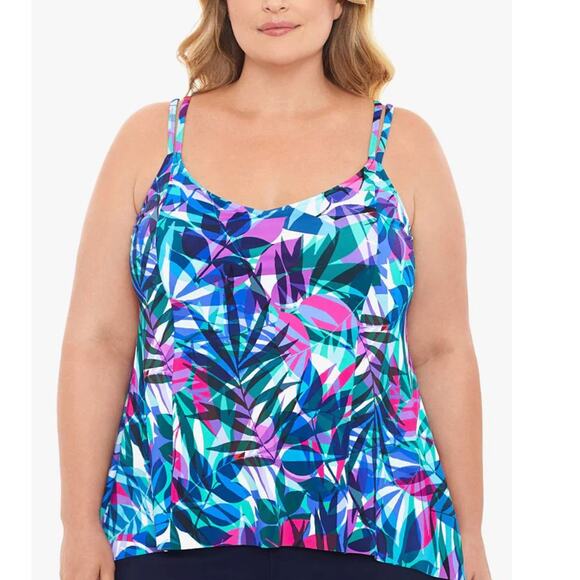 Swim Solutions Princess-Seam High-Low Swim Floral Tankini Prism Multi 20W - Picture 1 of 5